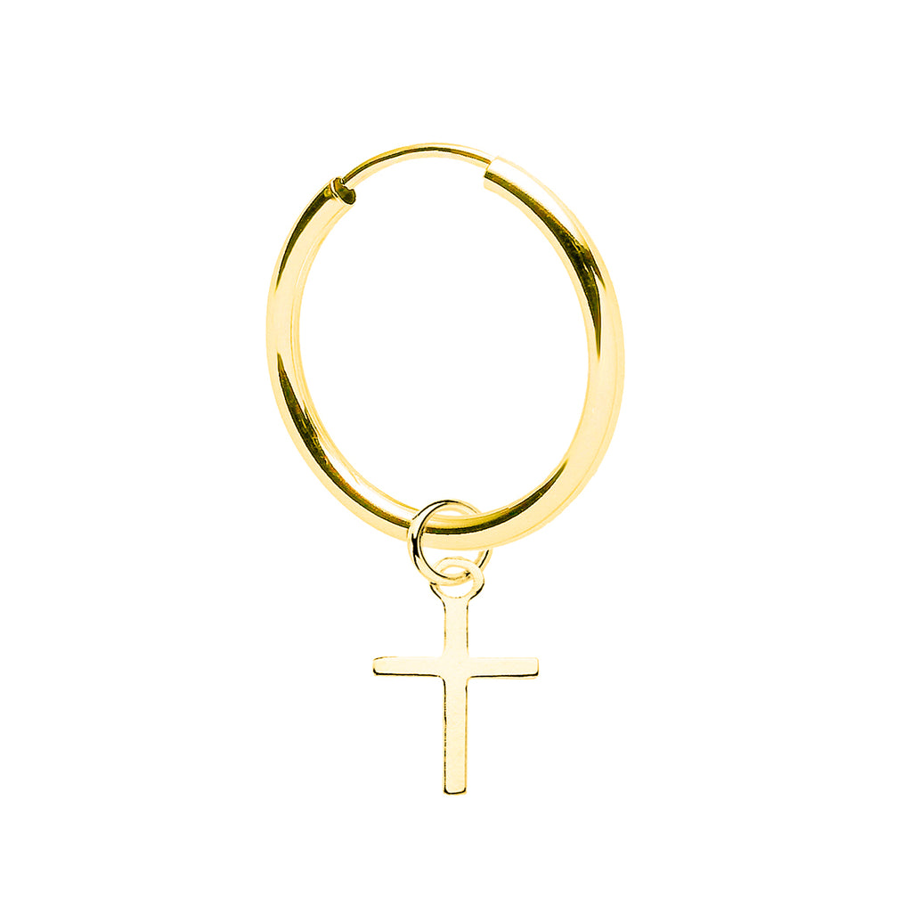 Einzelne Creole mit Kreuz 18K vergoldet – 925 Sterling Silber Vintage Unisex Ohrring | WILLYS JEWELLERY