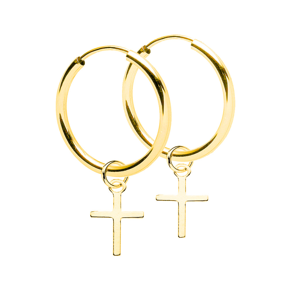 Creolen Ohrringe Kreuz 925 Sterling Silber 18K vergoldet – Vintage Kreuz-Design für Damen & Girls