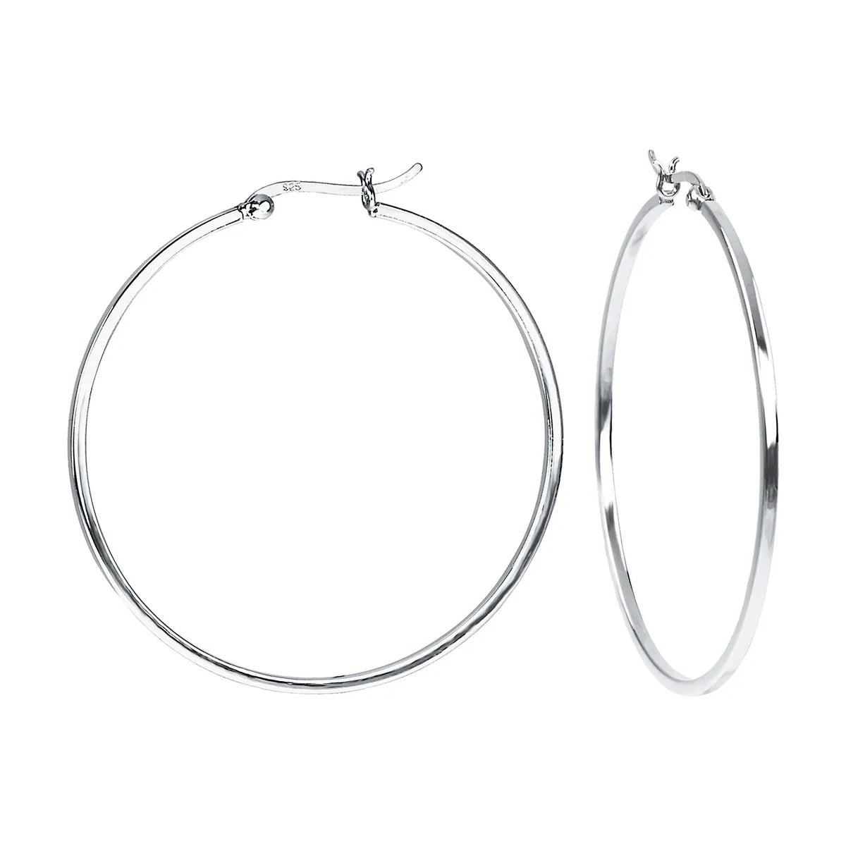Moderne Creolen Ohrringe Sterling Silber 925 Groß und Quadrat für Damen und Girls Dick 1.5 mm
