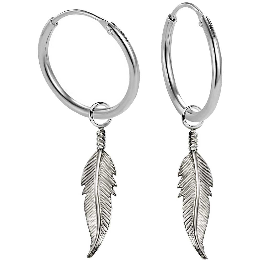 925 Sterling Silber Creolen mit Feder-Anhänger – Vintage Glücksbringer Ohrringe für Damen & Herren | WILLYS JEWELLERY