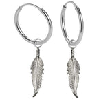 925 Sterling Silber Creolen mit Feder-Anhänger – Vintage Glücksbringer Ohrringe für Damen & Herren | WILLYS JEWELLERY