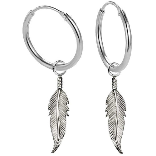925 Sterling Silber Creolen mit Feder-Anhänger – Vintage Glücksbringer Ohrringe für Damen & Herren | WILLYS JEWELLERY