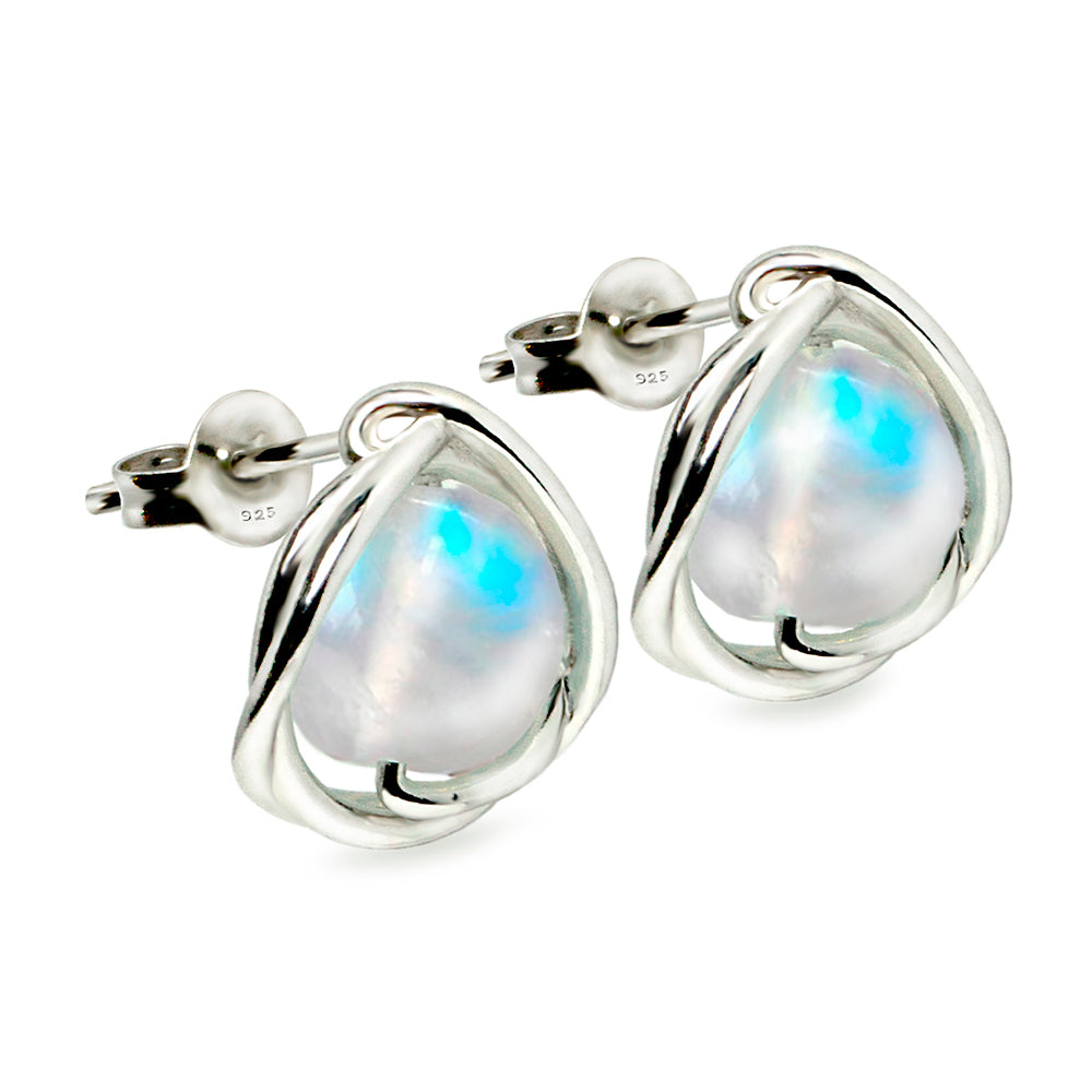 Elegante Regenbogen-Mondstein Ohrstecker aus 925 Sterling Silber –Magie, Stil & natürliche Schönheit | WILLYS JEWELLERY