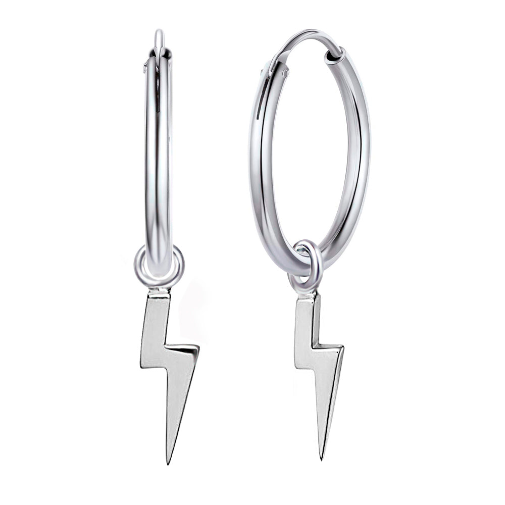 925 Silber Creolen mit Blitz Anhänger, Vintage Ohrringe Geschenk für Damen & Herren | WILLYS JEWELLERY