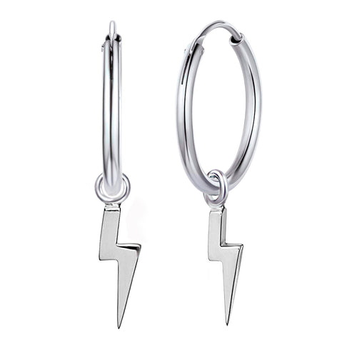925 Silber Creolen mit Blitz Anhänger, Vintage Ohrringe Geschenk für Damen & Herren | WILLYS JEWELLERY