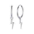 925 Silber Creolen mit Blitz Anhänger, Vintage Ohrringe Geschenk für Damen & Herren