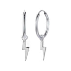 925 Silber Creolen mit Blitz Anhänger, Vintage Ohrringe Geschenk für Damen & Herren
