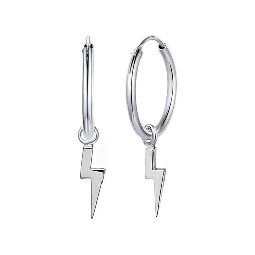 925 Silber Creolen mit Blitz Anhänger, Vintage Ohrringe Geschenk für Damen & Herren