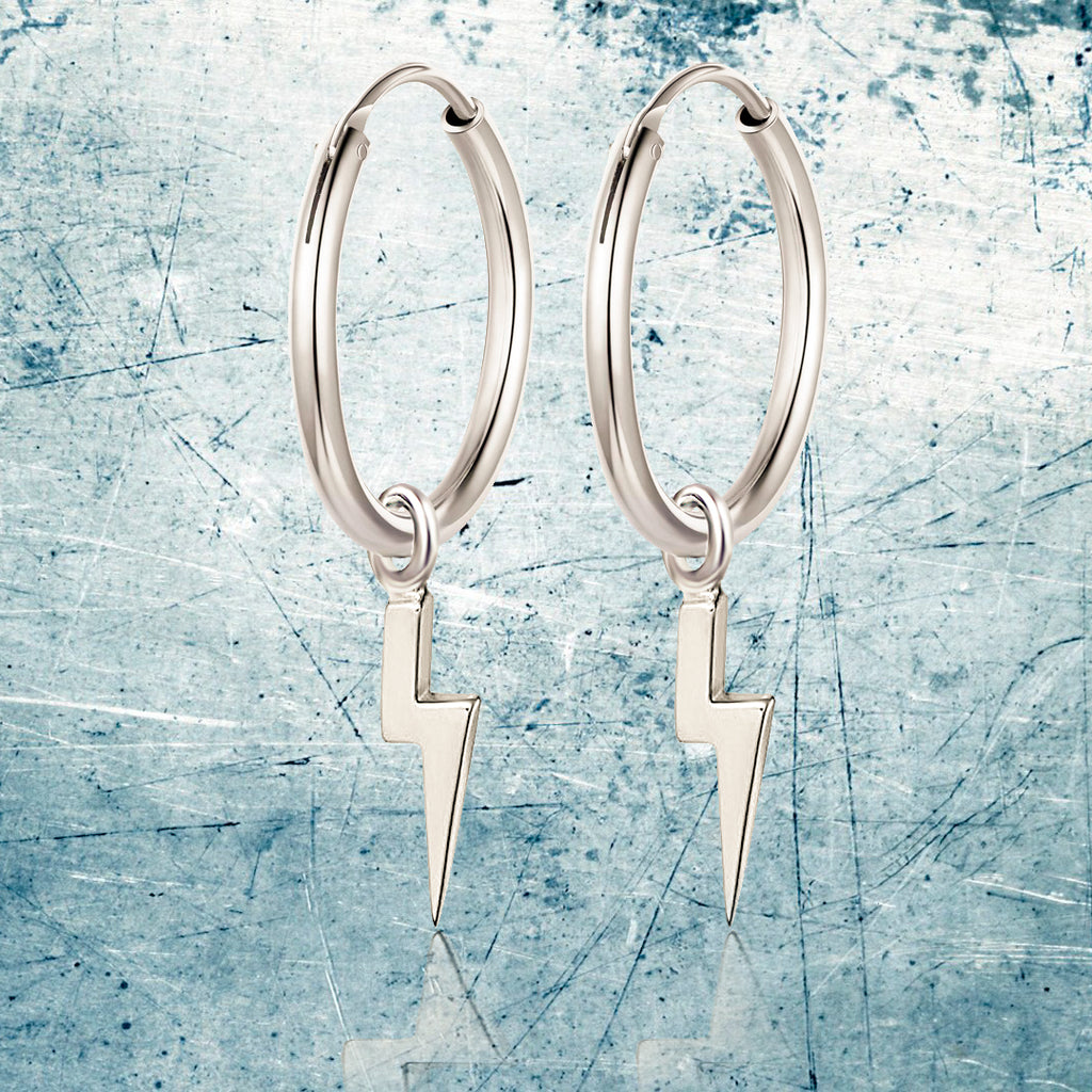 925 Silber Creolen mit Blitz Anhänger, Vintage Ohrringe Geschenk für Damen & Herren | WILLYS JEWELLERY