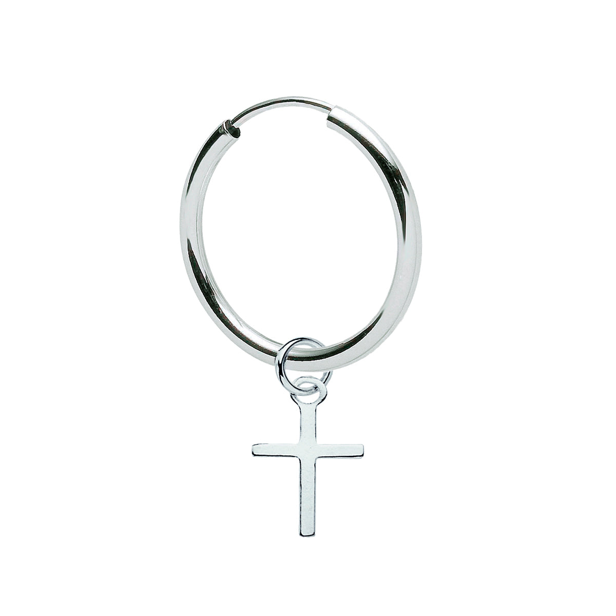 Einzelner Kreuz-Creolen-Ohrring aus 925 Sterling Silber, glanzpoliert, Vintage Unisex | WILLYS JEWELLERY