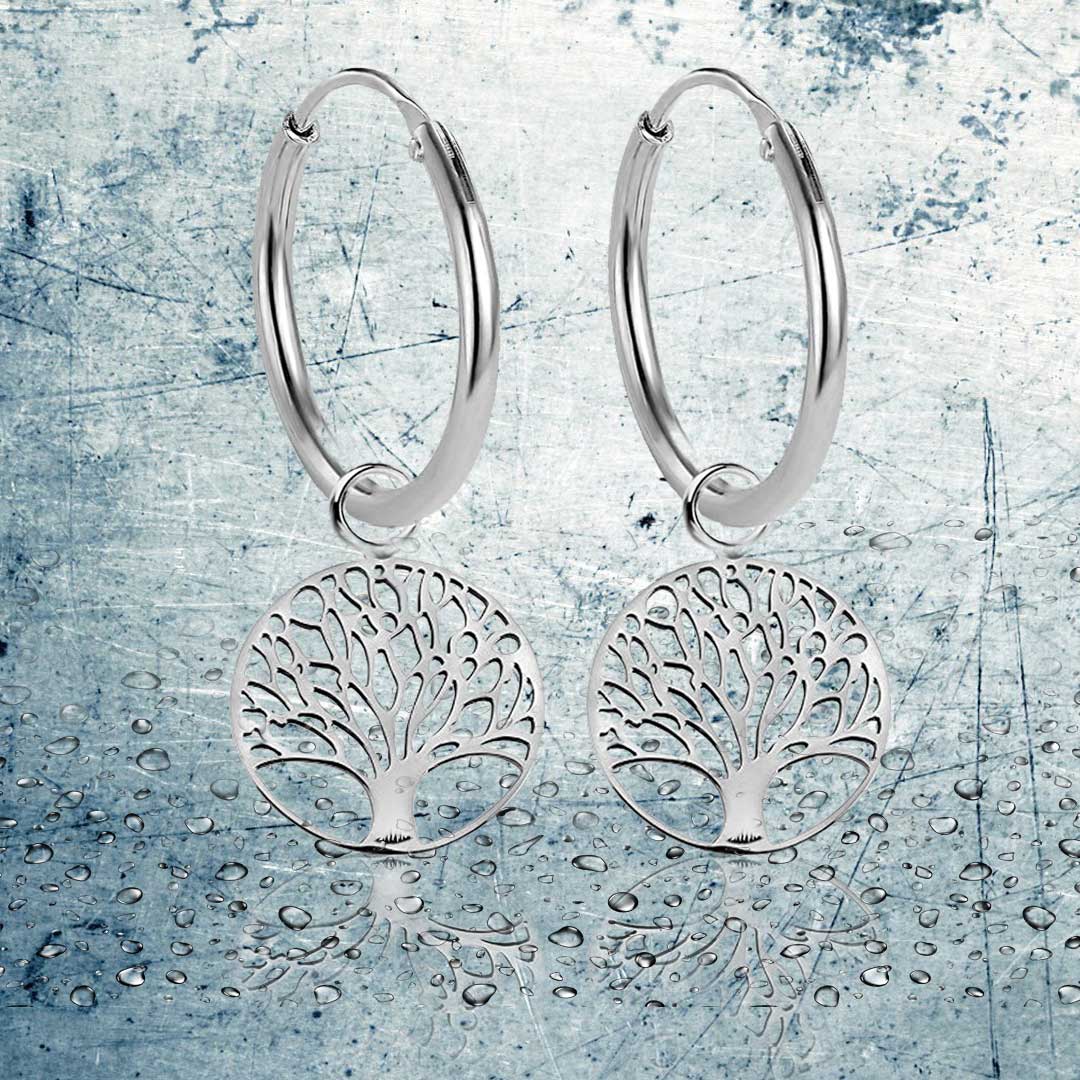 Lebensbaum Creolen 925 Silber – Glücksbringer Ohrringe für Damen & Girls