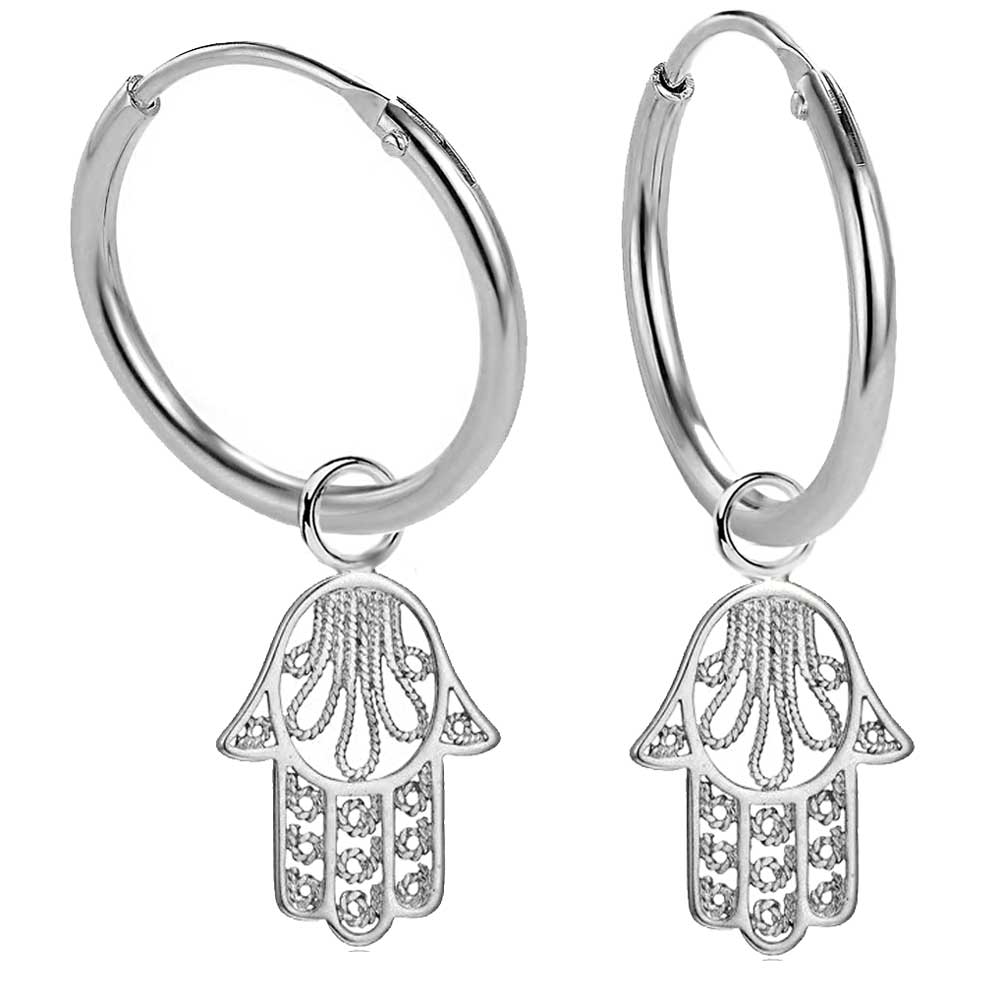 Creolen 925 Silber mit Hand der Fatima – Glücksbringer Ohrringe für Damen & Girls | WILLYS JEWELLERY