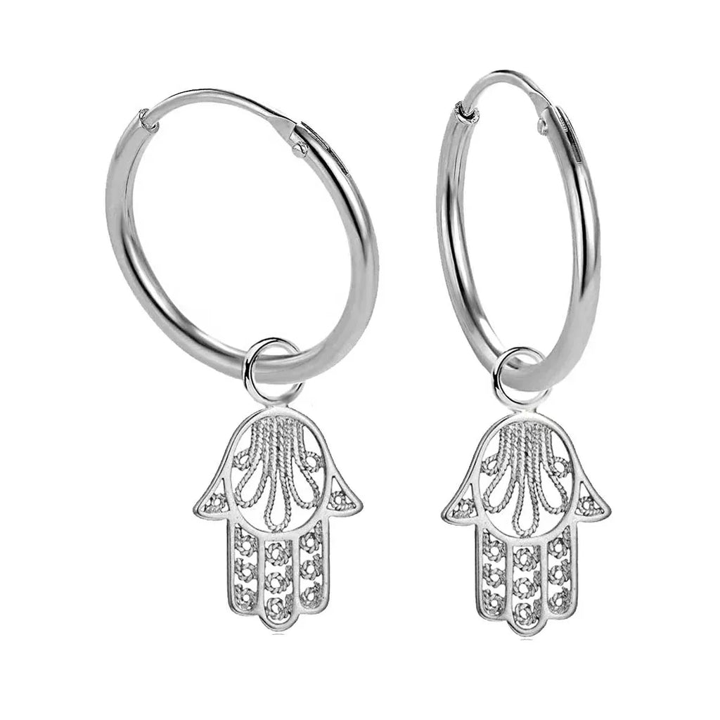 Creolen 925 Silber mit Hand der Fatima – Glücksbringer Ohrringe für Damen & Girls