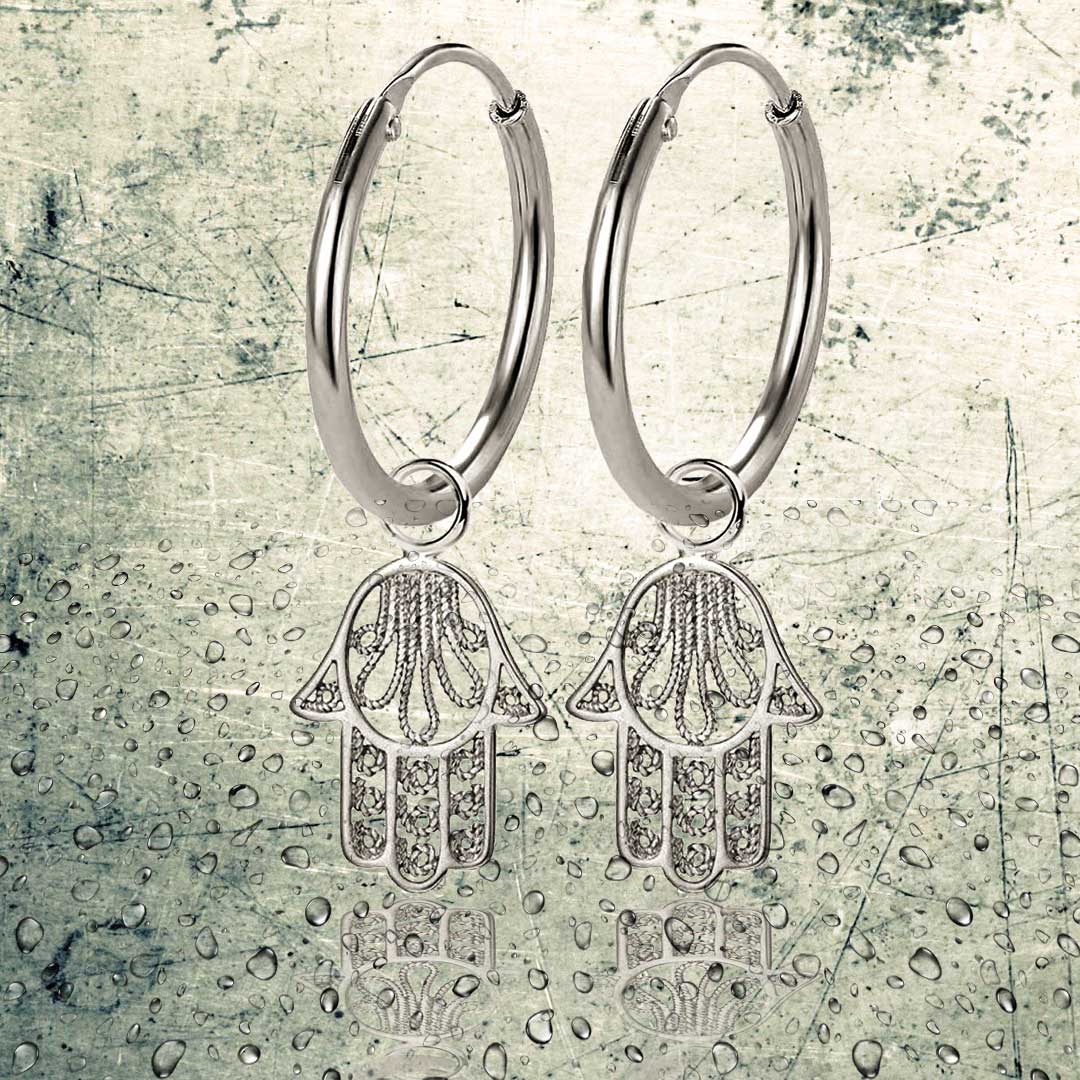 Creolen 925 Silber mit Hand der Fatima – Glücksbringer Ohrringe für Damen & Girls