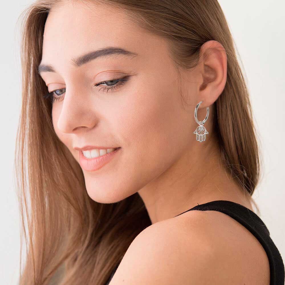 Creolen 925 Silber mit Hand der Fatima – Glücksbringer Ohrringe für Damen & Girls