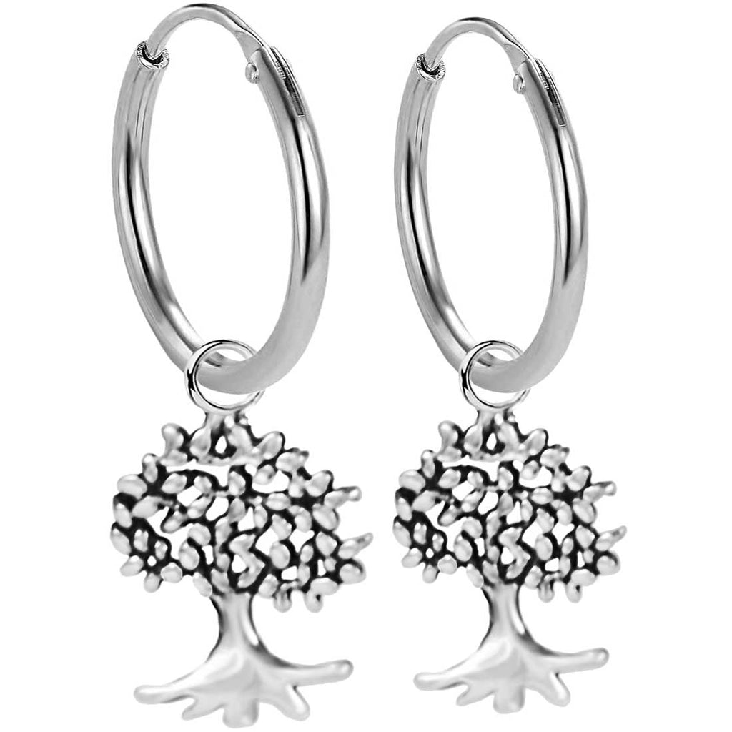 Creolen Ohrringe aus Sterling Silber 925 mit Lebensbaum als Glücksbringer für Damen und Girls | WILLYS JEWELLERY