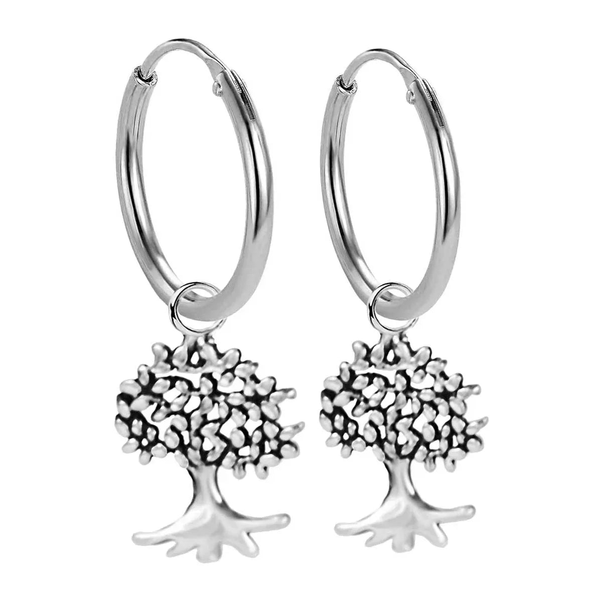 Creolen Ohrringe aus Sterling Silber 925 mit Lebensbaum als Glücksbringer für Damen und Girls