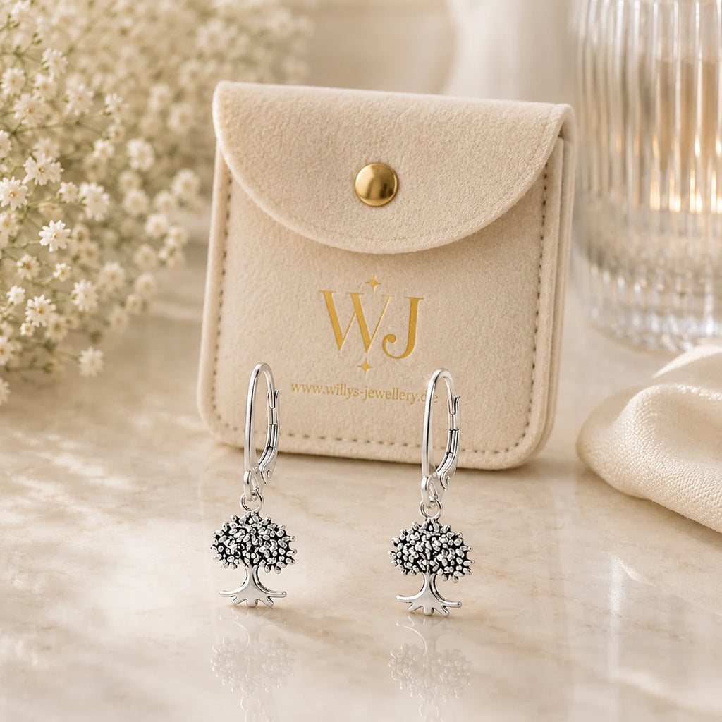Lebensbaum Ohrhänger 925 Sterling Silber mit Brisur – Vintage Look, Symbol für Stärke & Positivität