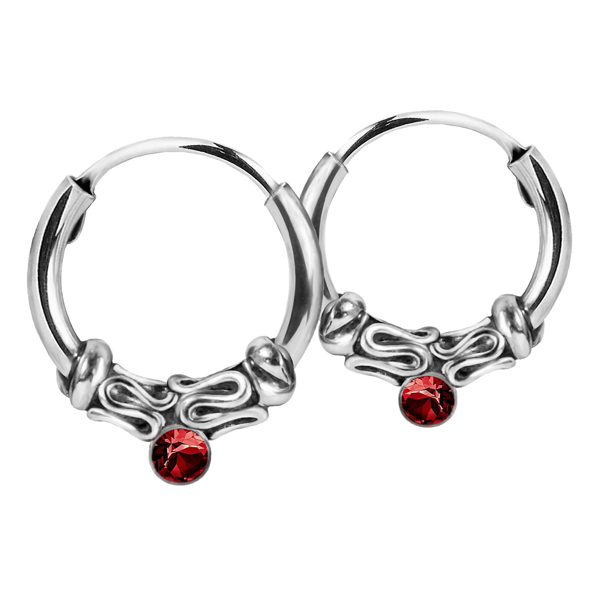 Gotische 925 Silber Creolen mit rotem Zirkonia – kleiner Vintage-Ohrring für Damen | WILLYS JEWELLERY