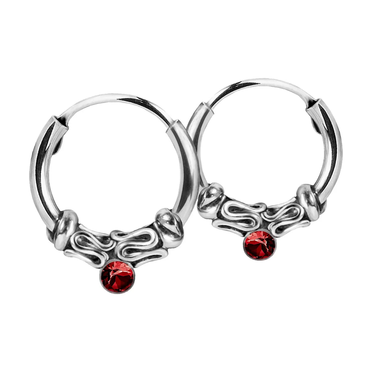 Gotische 925 Silber Creolen mit rotem Zirkonia – kleiner Vintage-Ohrring für Damen