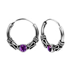 Gotische Creolen-Ohrringe 925 Silber mit lila Zirkonia – Vintage Mini Hoops für Damen