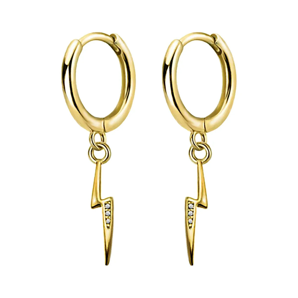 Vergoldete 925er Mini-Creolen mit Blitz-Anhänger & Kristallen – eleganter Glücksbringer für Damen