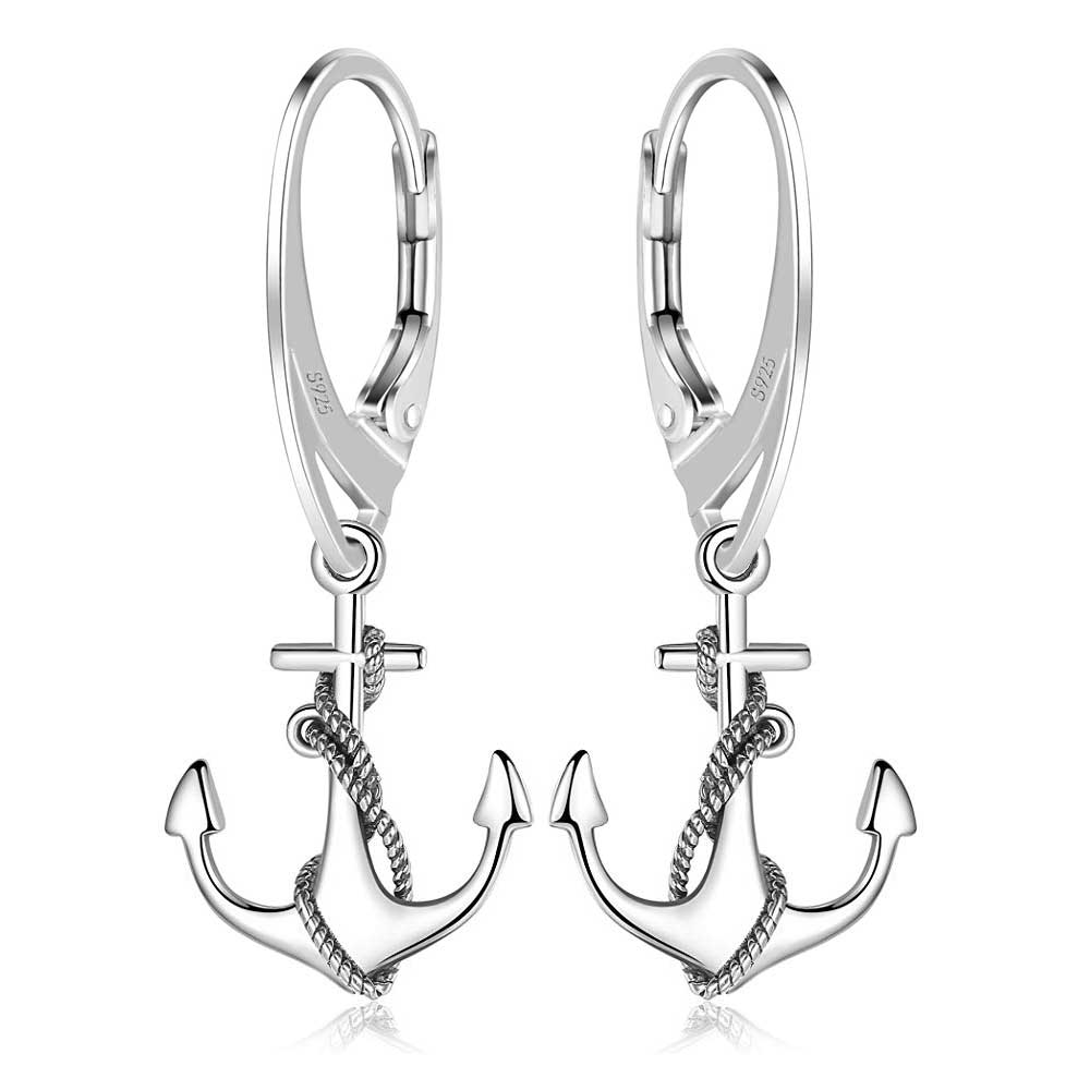 Brisur Ohrringe Ohrhänger mit Anker aus Sterling Silber 925 für Damen und Girls L= 28.0 mm | WILLYS JEWELLERY