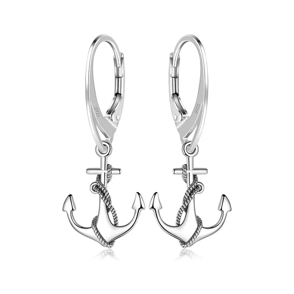Brisur Ohrringe Ohrhänger mit Anker aus Sterling Silber 925 für Damen und Girls L= 28.0 mm