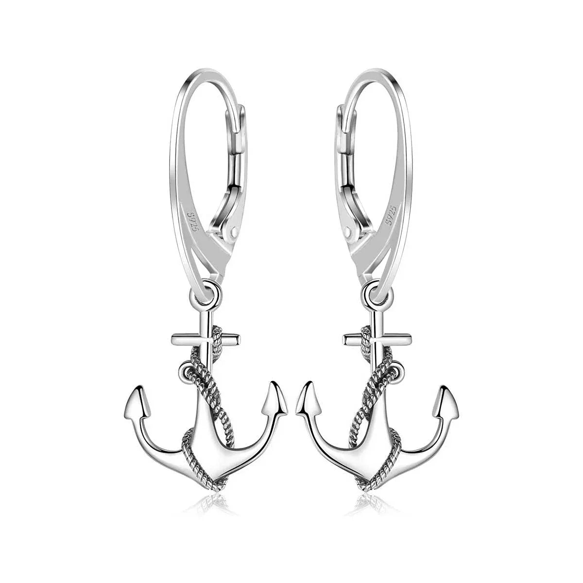 Brisur Ohrringe Ohrhänger mit Anker aus Sterling Silber 925 für Damen und Girls L= 28.0 mm