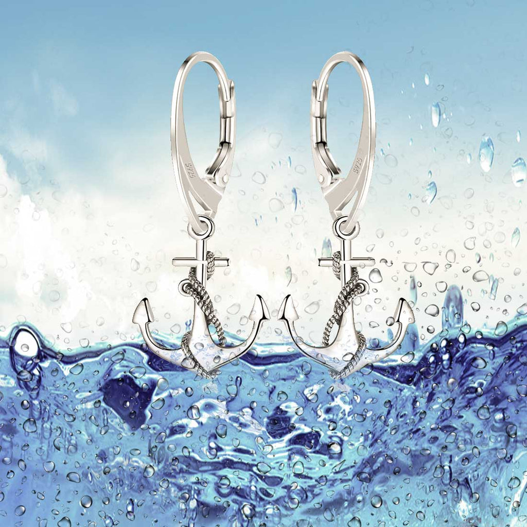 Brisur Ohrringe Ohrhänger mit Anker aus Sterling Silber 925 für Damen und Girls L= 28.0 mm | WILLYS JEWELLERY