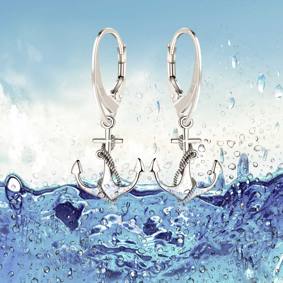 Brisur Ohrringe Ohrhänger mit Anker aus Sterling Silber 925 für Damen und Girls L= 28.0 mm