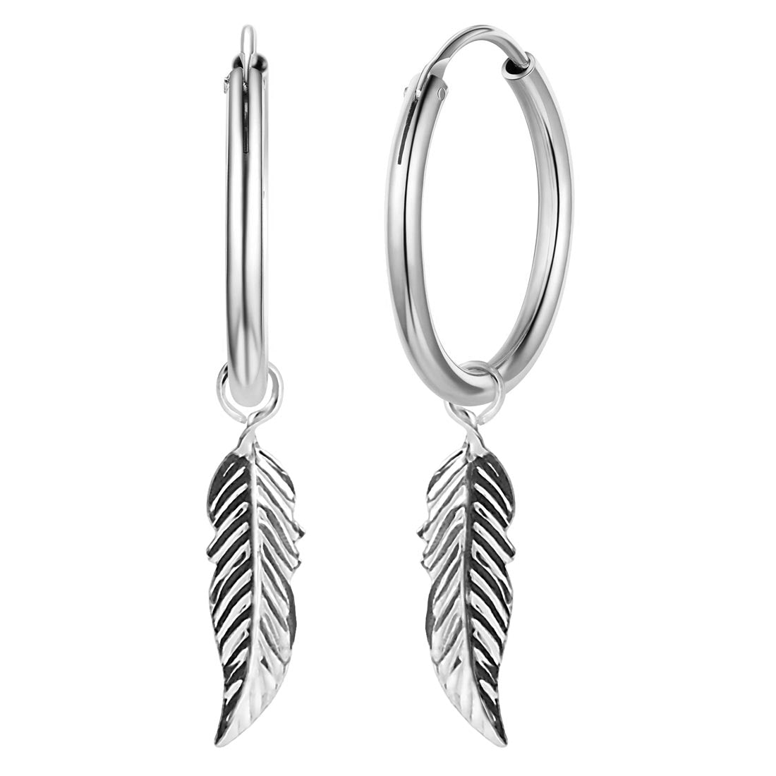 925 Sterling Silber Creolen mit Feder-Anhänger – Vintage Glücksbringer Ohrringe für Damen & Herren | WILLYS JEWELLERY