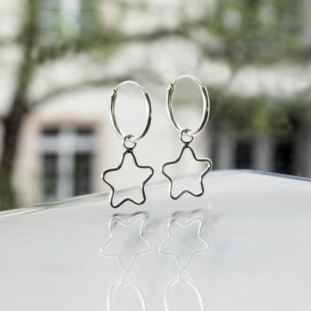 925 Sterling Silber Creolen mit abnehmbaren Stern-Anhängern als Glücksbringer für Alltag | WILLYS JEWELLERY