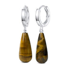 Creolen aus 925 Sterling Silber mit Tigerauge-Tropfen, 12 mm, Stein 22 mm, elegante Damenohrringe