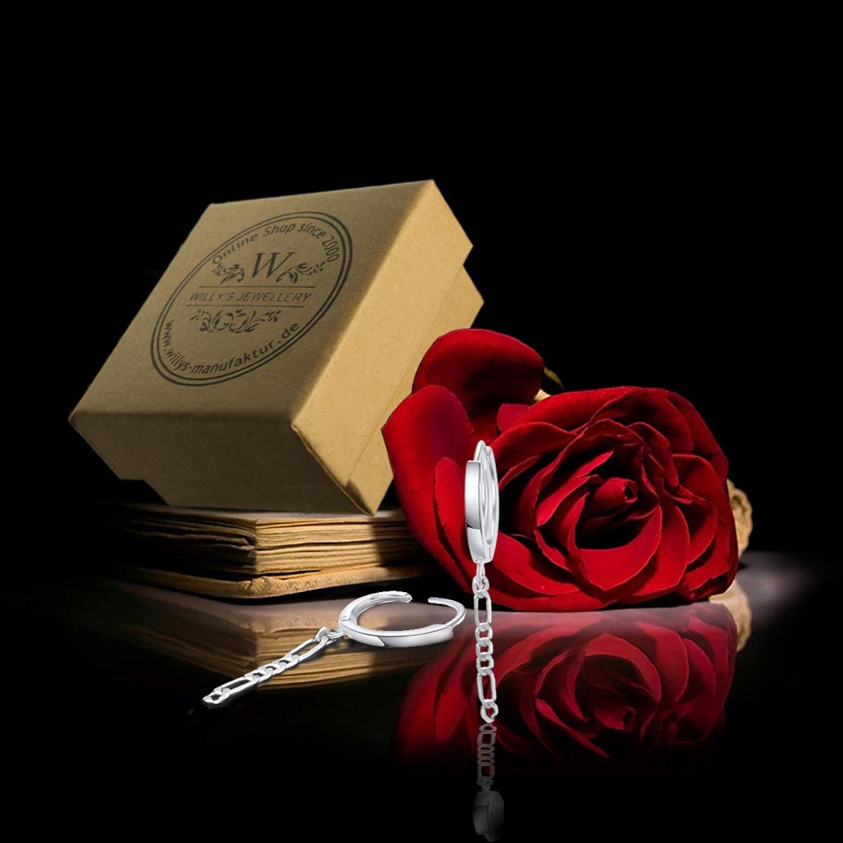 925 Silber Creolen mit Kette – Vintage Ohrringe für Damen, glänzend &