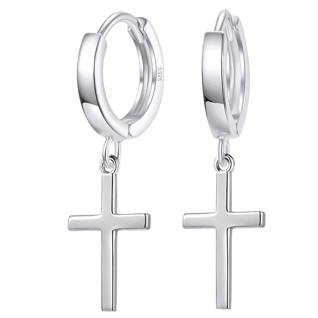 Kleine 925 Silber Creolen mit Kreuz-Anhänger – glänzende Vintage Ohrringe für Damen | WILLYS JEWELLERY