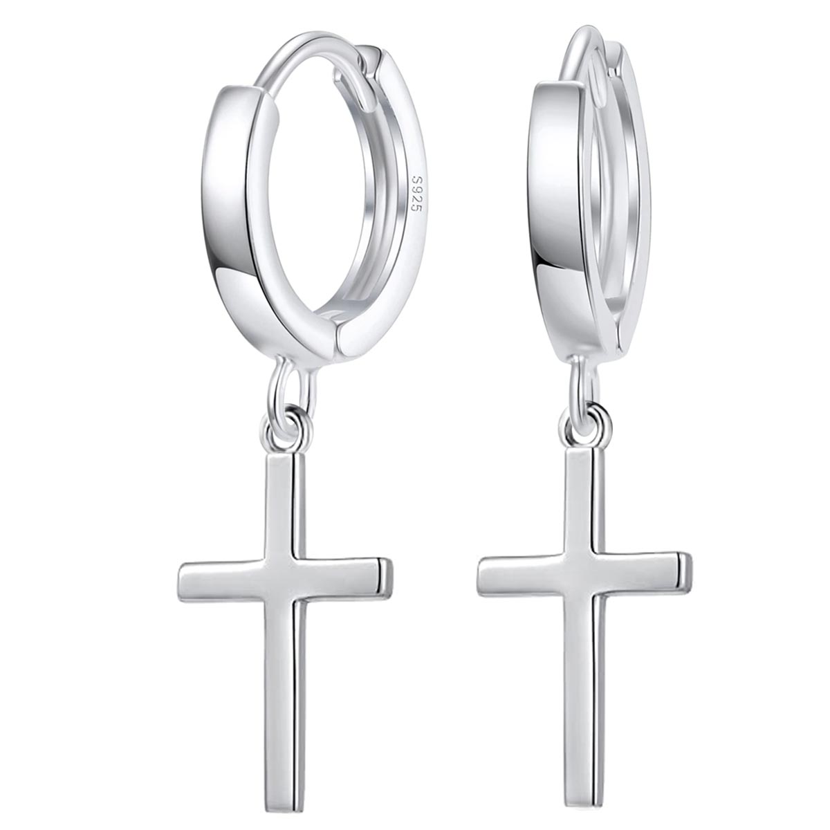 Kleine 925 Silber Creolen mit Kreuz-Anhänger – glänzende Vintage Ohrringe für Damen | WILLYS JEWELLERY
