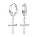 Kleine 925 Silber Creolen mit Kreuz-Anhänger – glänzende Vintage Ohrringe für Damen