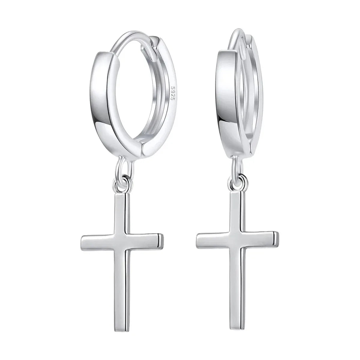 Kleine 925 Silber Creolen mit Kreuz-Anhänger – glänzende Vintage Ohrringe für Damen