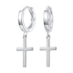 Kleine 925 Silber Creolen mit Kreuz-Anhänger – glänzende Vintage Ohrringe für Damen