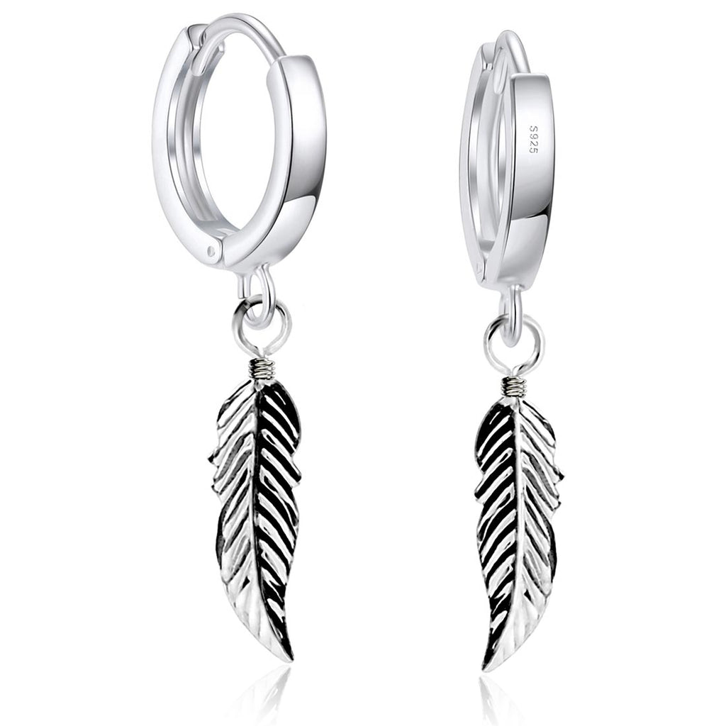 925 Sterling Silber Creolen mit Feder Anhänger – Vintage Ohrringe für Damen & Herren | WILLYS JEWELLERY
