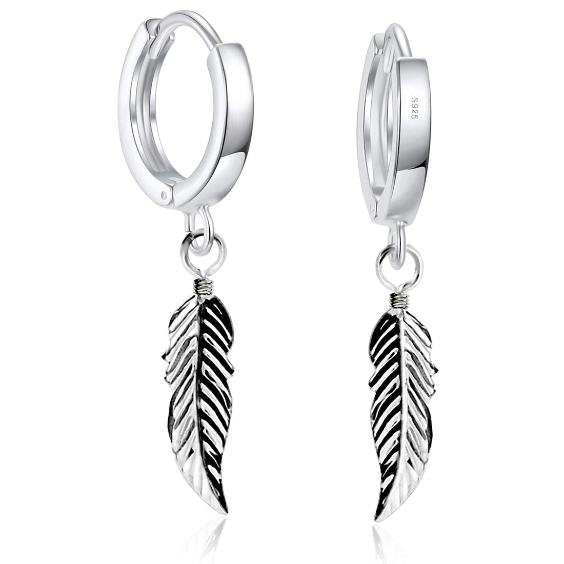 925 Sterling Silber Creolen mit Feder Anhänger – Vintage Ohrringe für Damen & Herren | WILLYS JEWELLERY