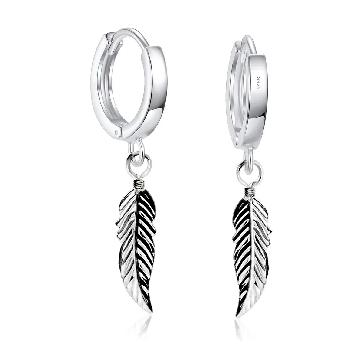 925 Sterling Silber Creolen mit Feder Anhänger – Vintage Ohrringe für Damen & Herren