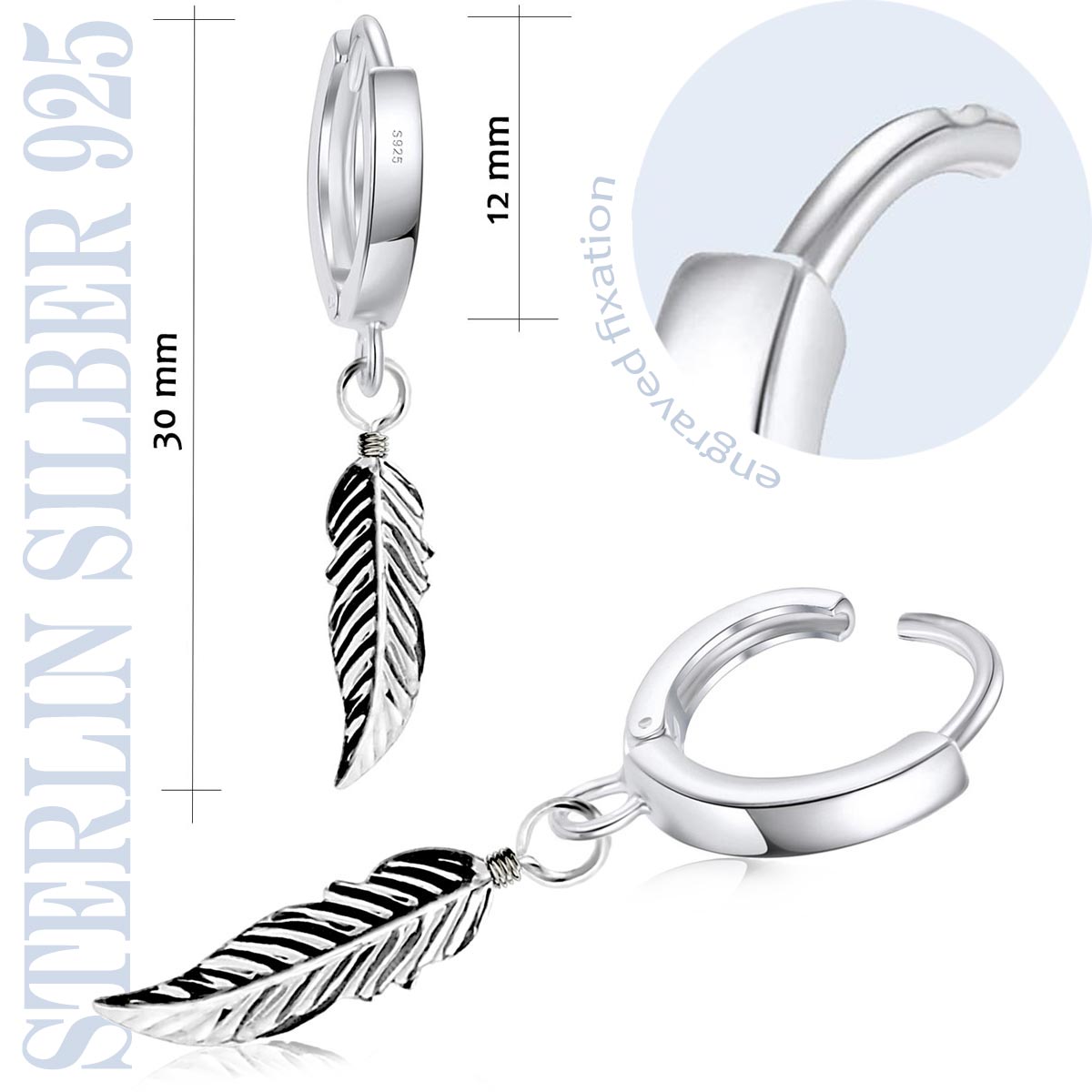 925 Silber Creolen mit Feder Anhänger – Vintage Ohrringe für Damen & Herren