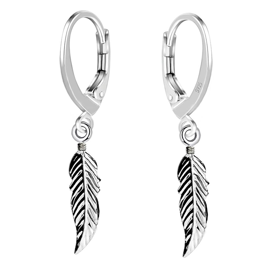 Vintage Feder Ohrringe Damen 925 Sterling Silber, handgemacht, Boho Ohrhänger mit Brisur | WILLYS JEWELLERY