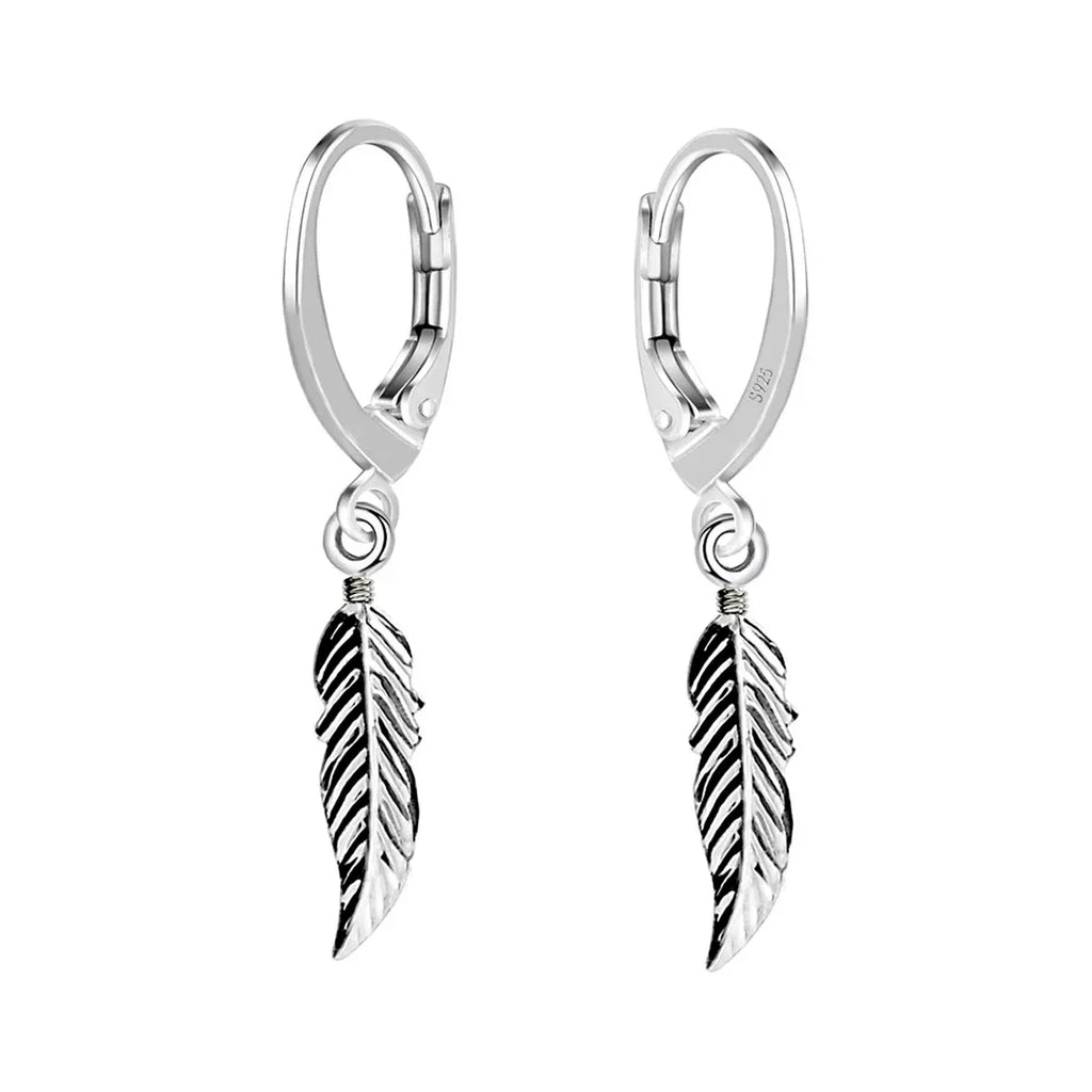 Vintage Feder Ohrringe Damen 925 Sterling Silber, handgemacht, Boho Ohrhänger mit Brisur
