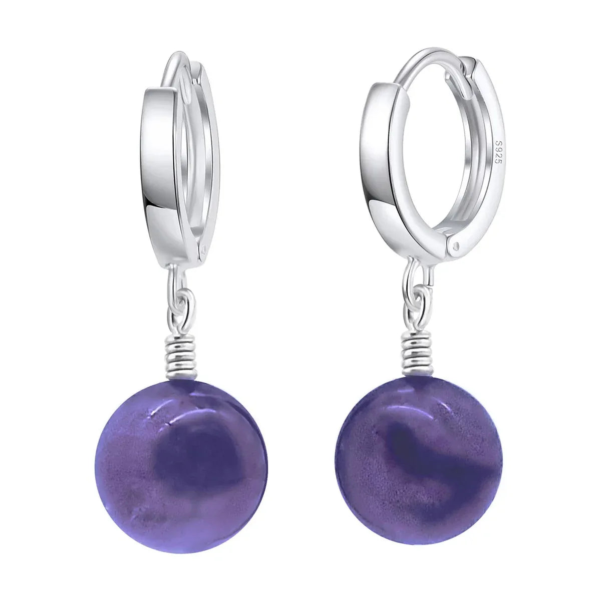 Creolen Scharnier Ohrringe mit einem Durchmesser von 12 mm mit einem Amethyst Edelstein