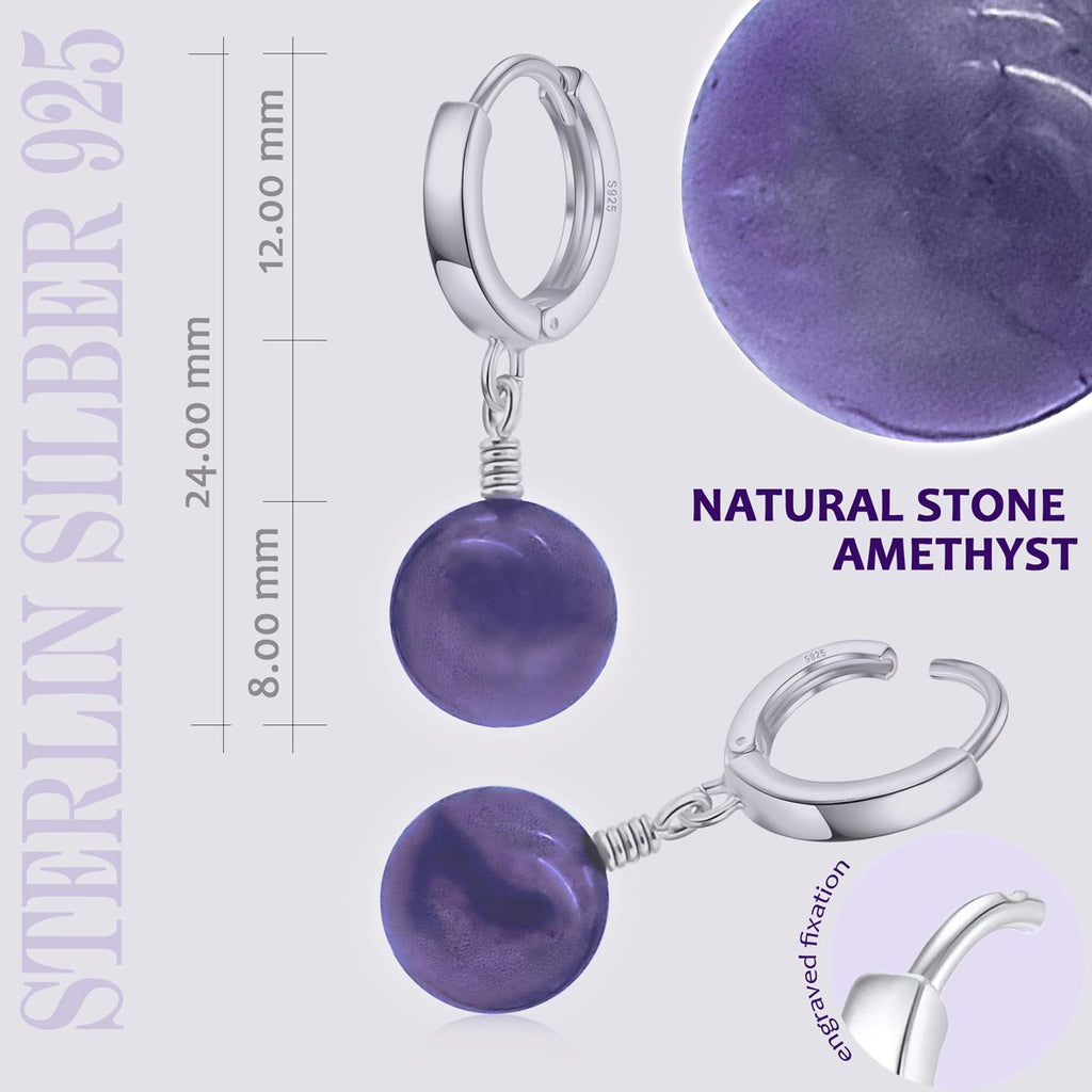 Creolen Scharnier Ohrringe mit einem Durchmesser von 12 mm mit einem Amethyst Edelstein | WILLYS JEWELLERY