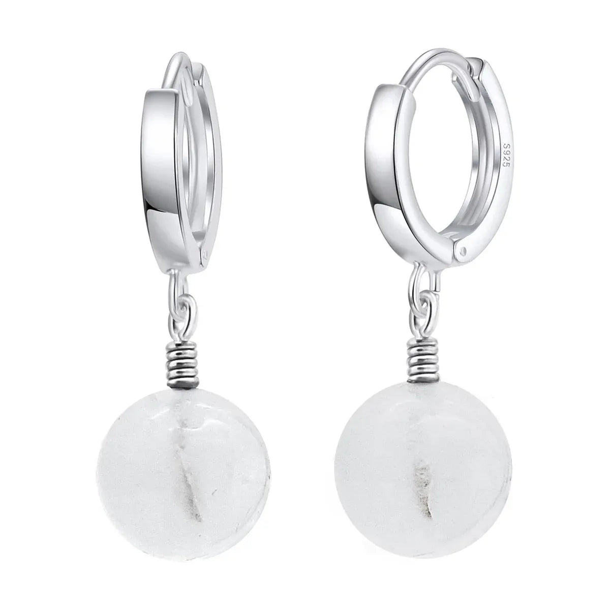Mondstein Creolen 925 Sterling Silber – Vintage Damen Ohrringe mit Klappverschluss