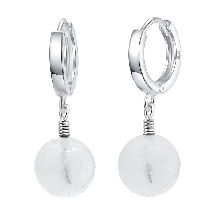 Mondstein Creolen 925 Sterling Silber – Vintage Damen Ohrringe mit Klappverschluss